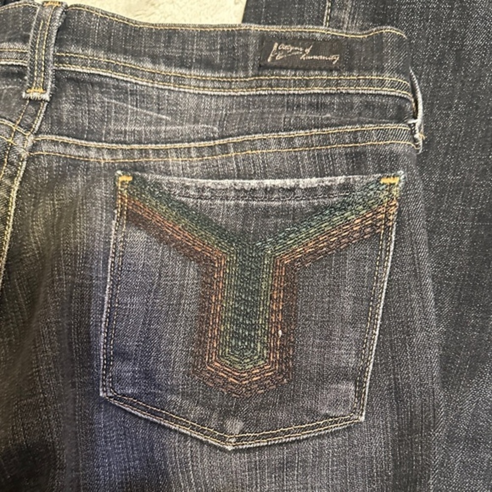 708.  Citizens Of Humanity Dark Blue Flare Jeans with Multicolor Stitching